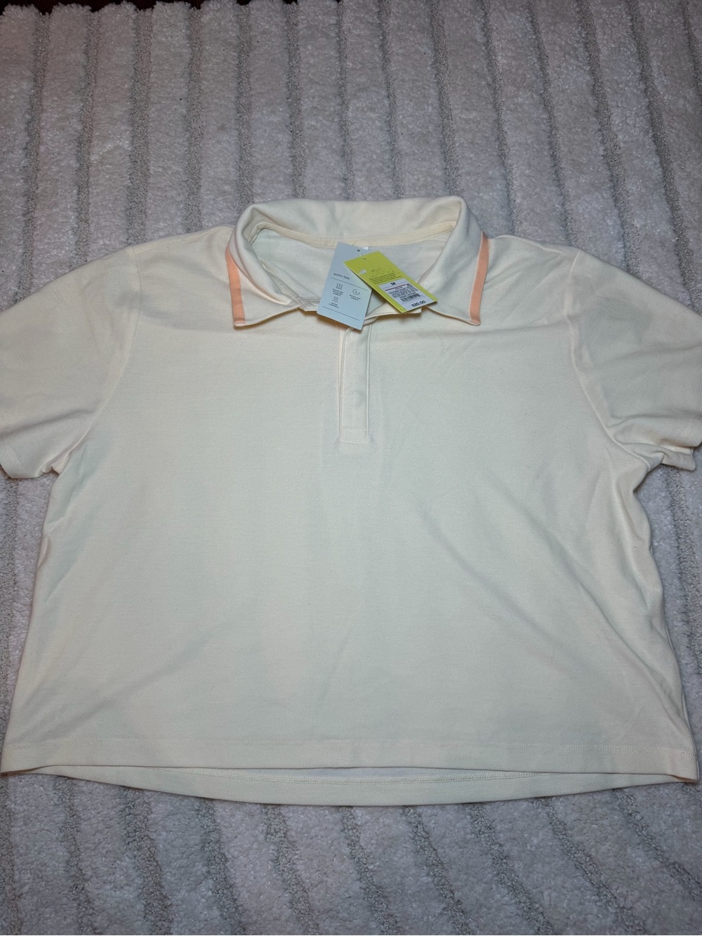 Women’s butter yellow Polo Top with Peach Trim
